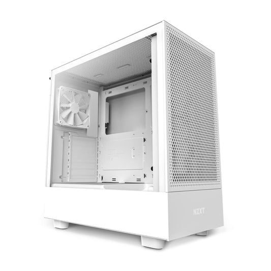 NZXT H5 Flow White Compact Mid-tower Case with Two Pre-Installed 120mm fans and Tempered Glass