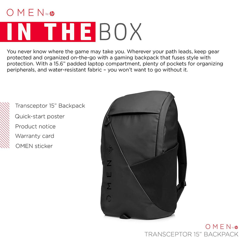OMEN Transceptor Backpack for 15.6 Inch Laptops with Water Resistant Coating