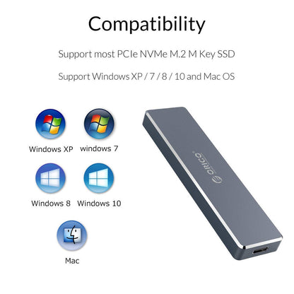 ORICO PVM2 Mini Clip-open M.2 SSD Enclosure with M.2 M-Key Interface - Grey