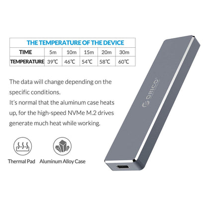ORICO PVM2 Mini Clip-open M.2 SSD Enclosure with M.2 M-Key Interface - Grey