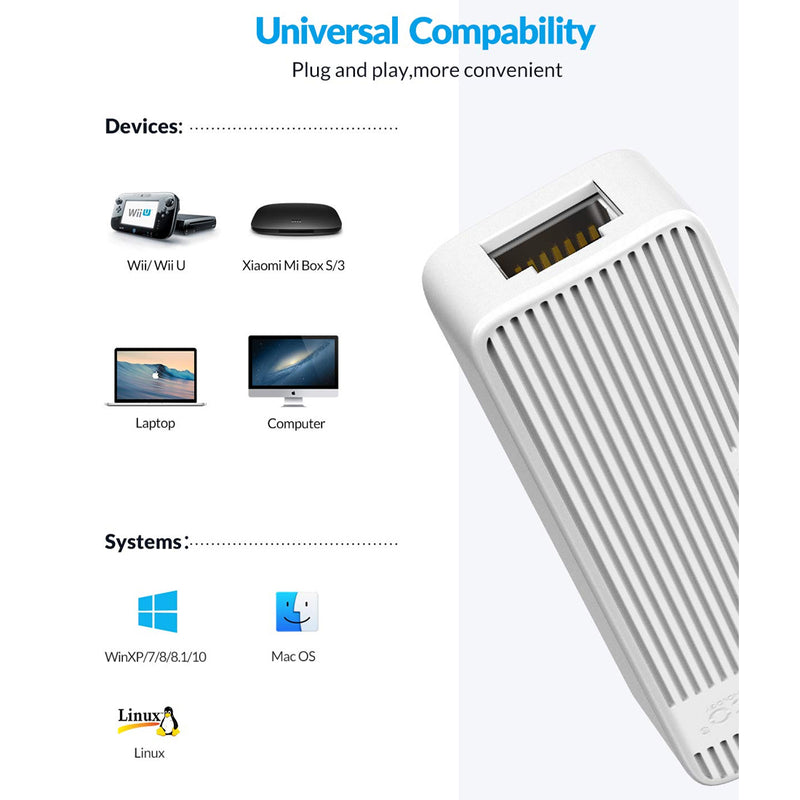 Orico UTK-U2 USB to Ethernet Adapter with USB 2.0 Type-A - White