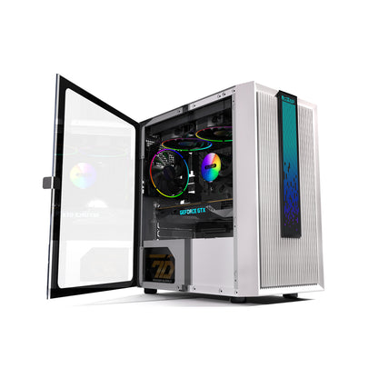 PCCOOLER Platinum LM200W Mesh RGB Mid Tower Cabinet with Tempered Glass Side Panel - White