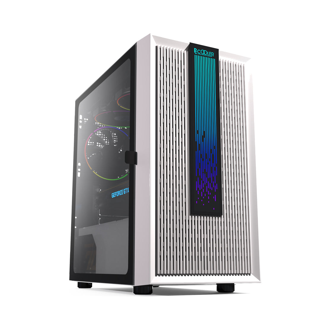 PCCOOLER Platinum LM200W Mesh RGB Mid Tower Cabinet with Tempered Glass Side Panel - White