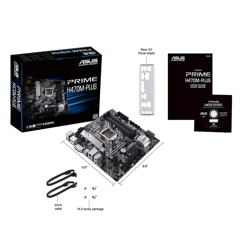 ASUS Prime H470M-Plus LGA 1200 Micro-ATX Motherboard with Dual M.2 and Intel 1 Gb Ethernet