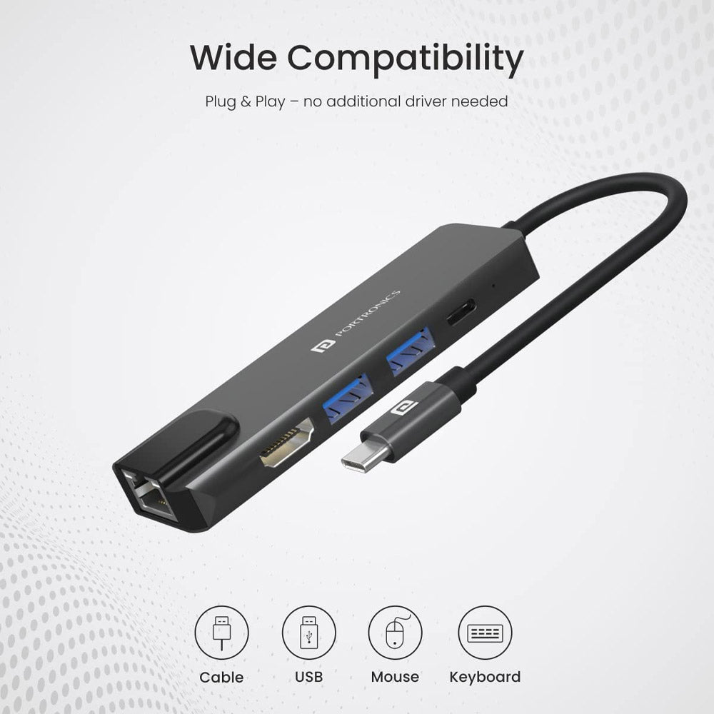Portronics Mport 51 5-In-1 Type-C USB Hub with Ethernet and HDMI Port