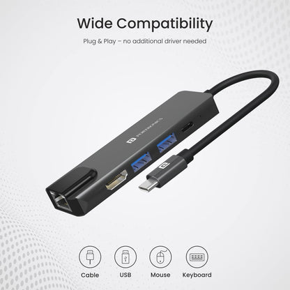 Portronics Mport 51 5-In-1 Type-C USB Hub with Ethernet and HDMI Port