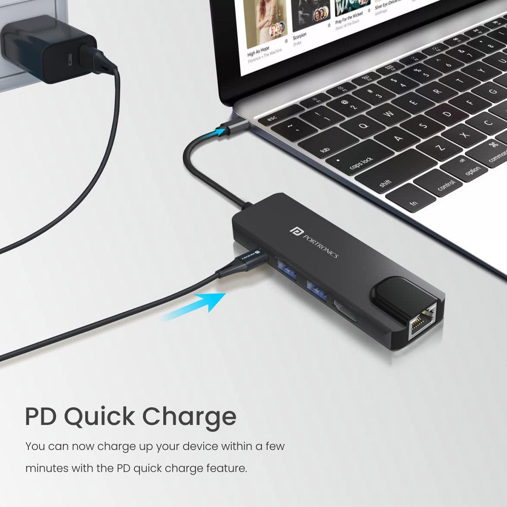Portronics Mport 51 5-In-1 Type-C USB Hub with Ethernet and HDMI Port