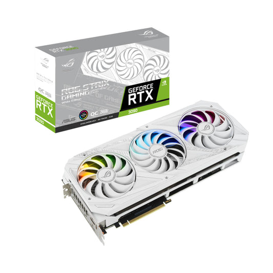 ASUS ROG STRIX NVIDIA GeForce RTX 3090 सफ़ेद OC गैर LHR संस्करण ग्राफ़िक्स कार्ड 24GB GDDR6X 384-बिट DLSS AI रेंडरिंग के साथ