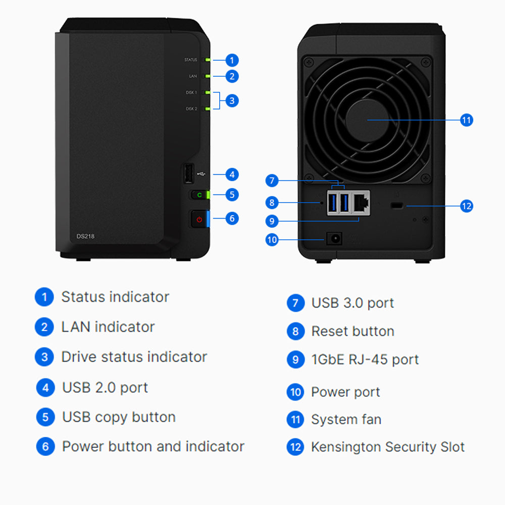 Synology DS218 2-Bay DiskStation Network Attached Storage NAS Device