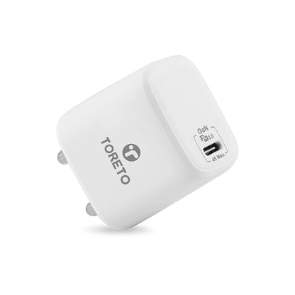 Toreto Flash Nano 3 45W USB-C फास्ट चार्जिंग अडैप्टर USB-C से USB-C केबल के साथ