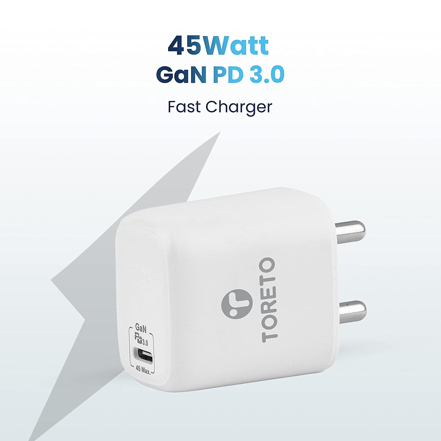 Toreto Flash Nano 3 45W USB-C Fast Charging Adapter with USB-C to USB-C Cable