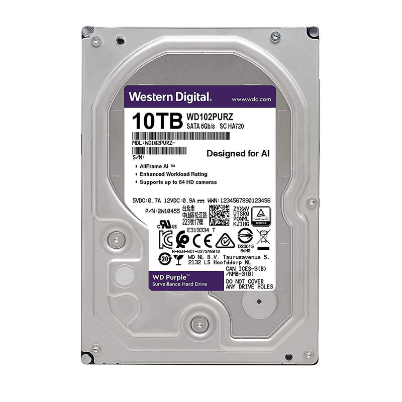 Western Digital Purple 10TB 3.5 Inch SATA Surveillance Internal Hard Drive with up to 64 Camera Support