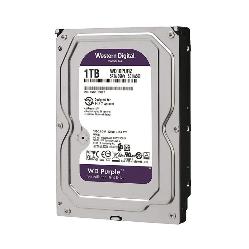 Western Digital Purple 1TB 3.5 Inch SATA Surveillance Hard Drive with up to 64 Camera Support
