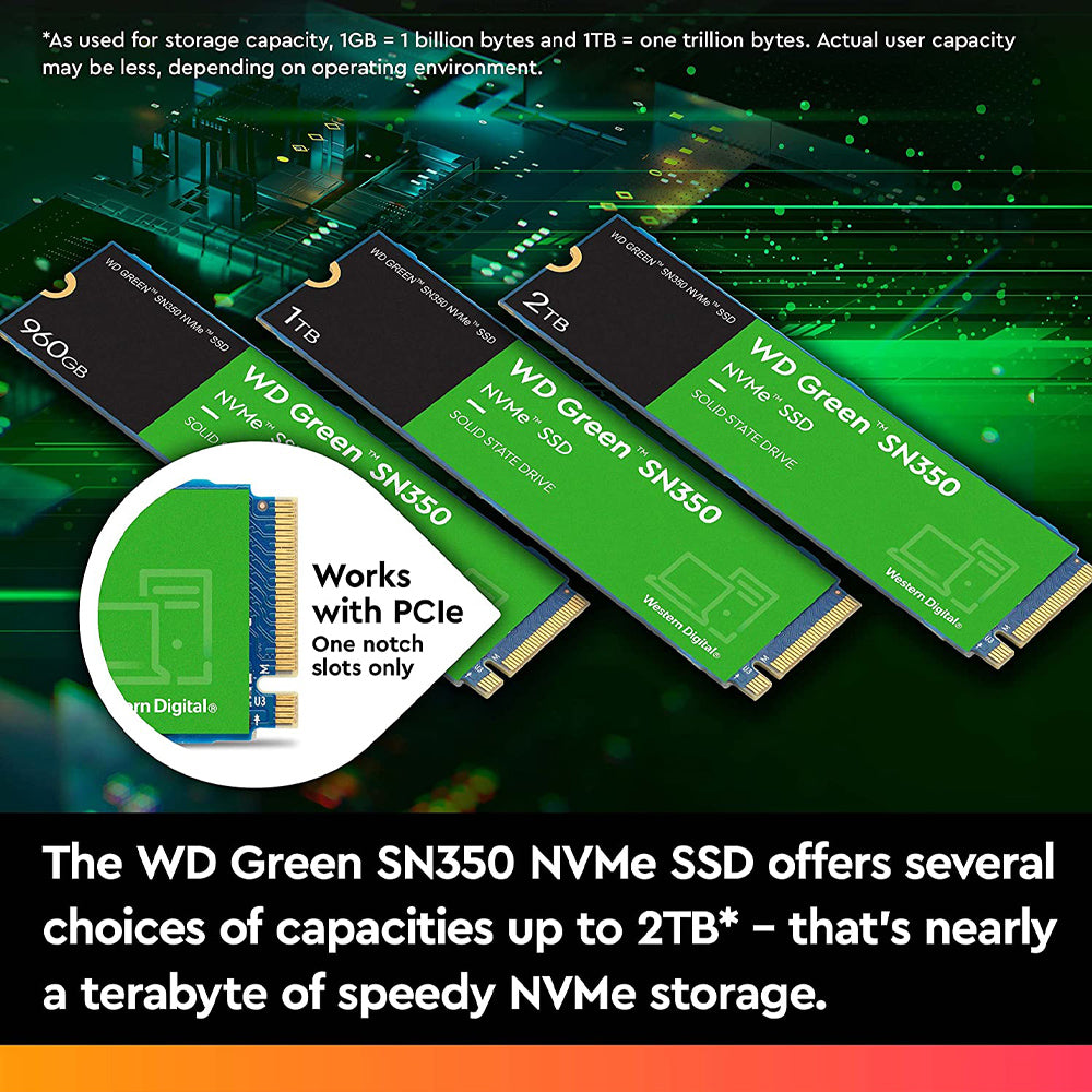 वेस्टर्न डिजिटल ग्रीन SN350 1TB M.2 NVMe PCIe 3.0 इंटरनल SSD