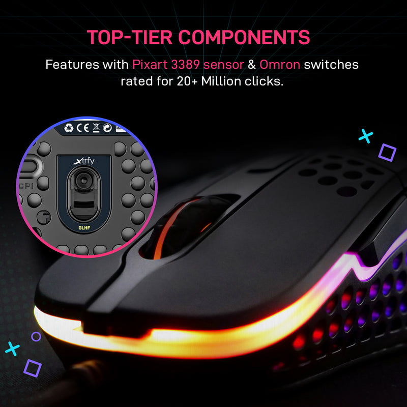 Xtrfy M4 Black RGB Wired Lightweight Gaming Mouse with Pixart 3389 optical sensor