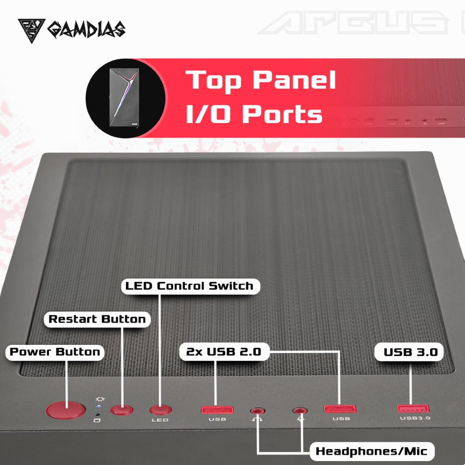 Gamdias ARGUS E4 एलीट काला ARGB मिड-टॉवर PC केस कैबिनेट 120mm फैन प्री-इंस्टॉल के साथ