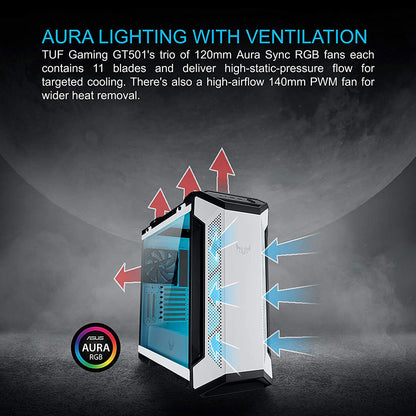 ASUS TUF Gaming GT501 White Edition E-ATX Mid Tower Cabinet with Three RGB 120mm Fans
