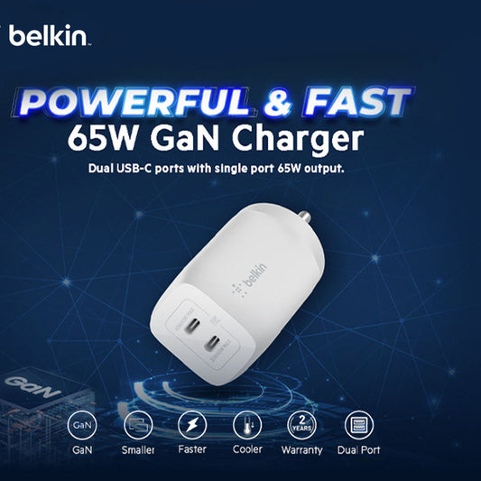Belkin Boost Charge Pro Dual USB-C GaN Wall Charger with PPS 65W
