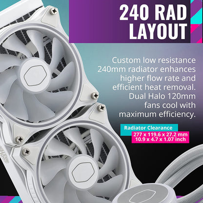 Cooler Master Masterliquid ML240 Illusion White Edition Liquid Cooler with Dual 120mm ARGB Fan