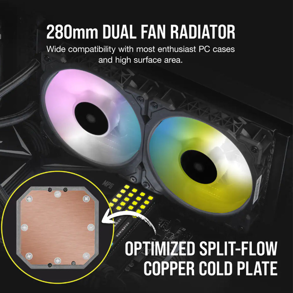 CORSAIR iCUE H115i ELITE CAPELLIX 280mm RGB AIO CPU Black Liquid Cooler