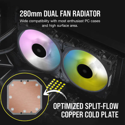 CORSAIR iCUE H115i ELITE CAPELLIX 280mm RGB AIO CPU Black Liquid Cooler