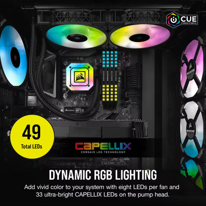 CORSAIR iCUE H115i ELITE CAPELLIX 280mm RGB AIO CPU Black Liquid Cooler