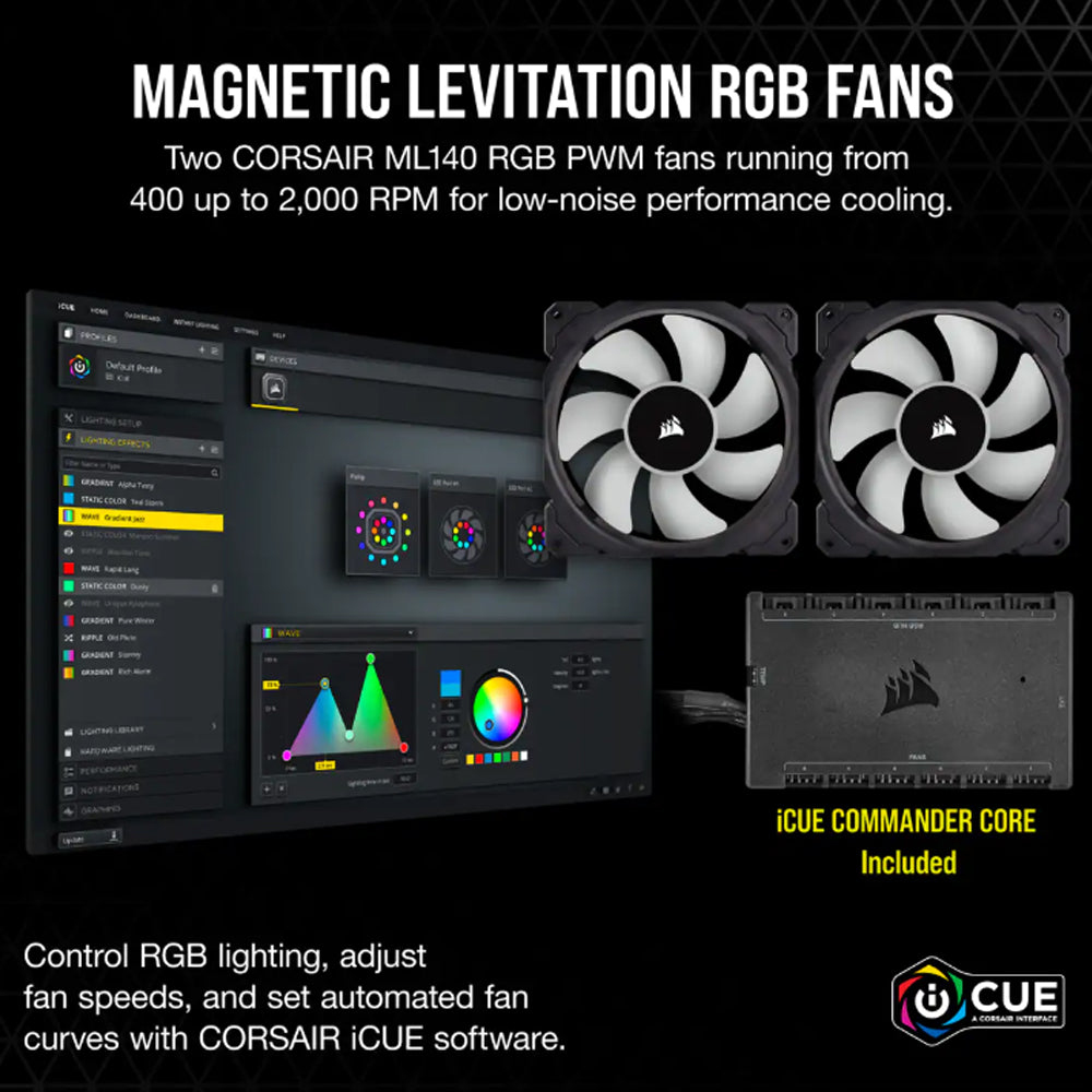 CORSAIR iCUE H115i ELITE CAPELLIX 280mm RGB AIO CPU Black Liquid Cooler