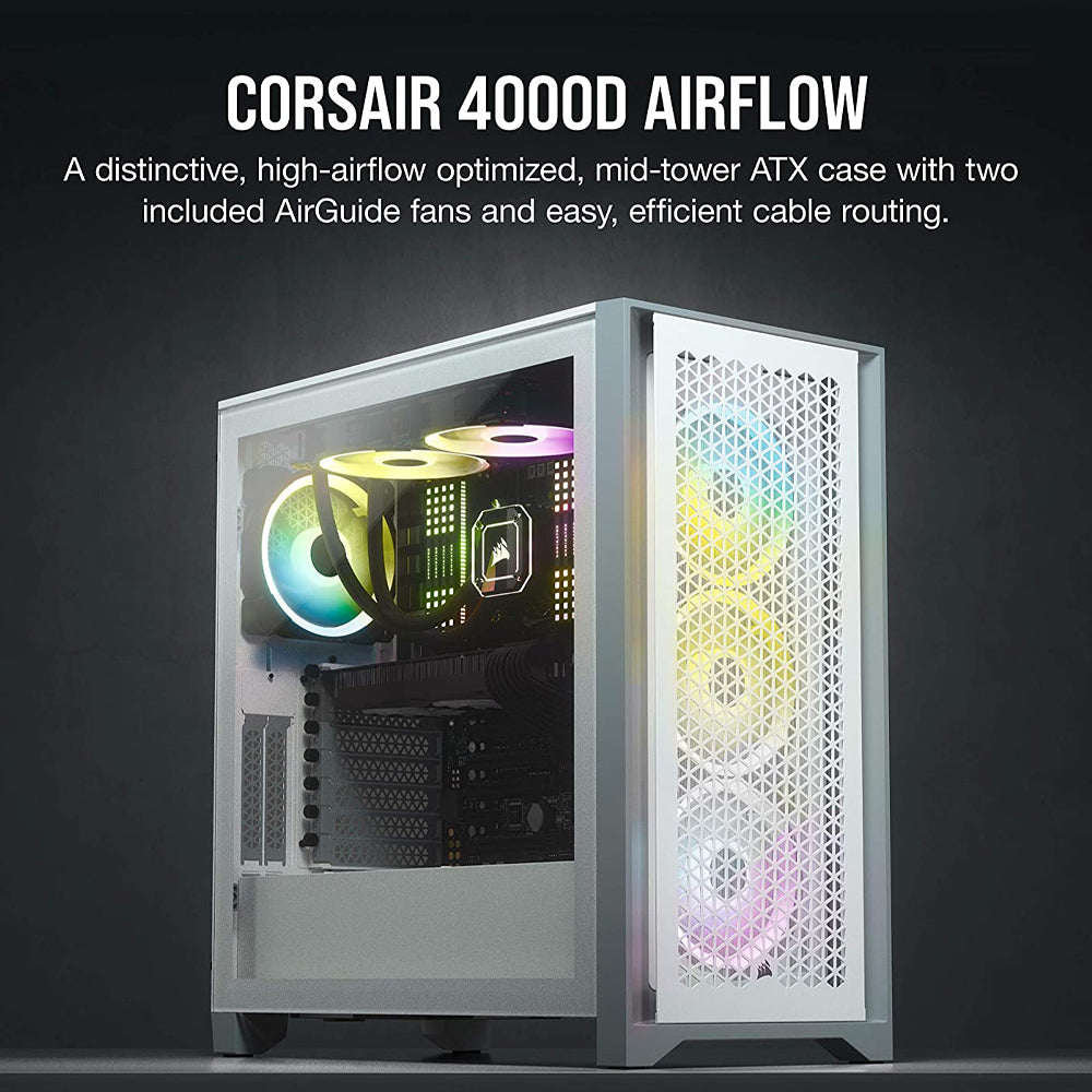 CORSAIR 4000D AIRFLOW White ATX Mid-Tower Cabinet with two 120mm AirGuide fans