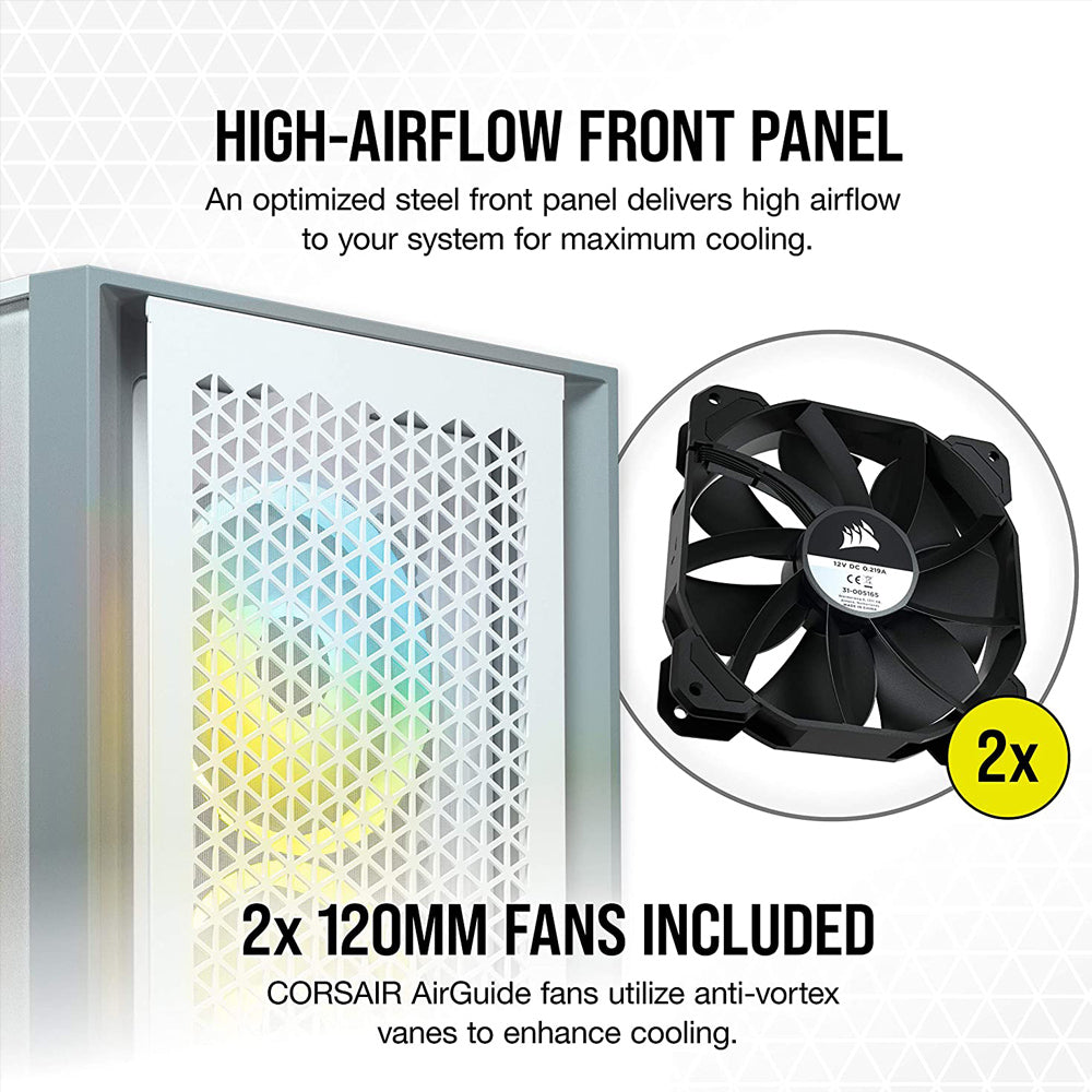 CORSAIR 4000D AIRFLOW White ATX Mid-Tower Cabinet with two 120mm AirGuide fans