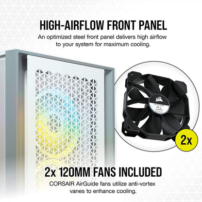 CORSAIR 4000D AIRFLOW White ATX Mid-Tower Cabinet with two 120mm AirGuide fans