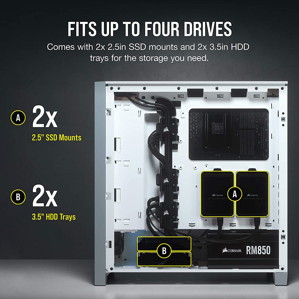 CORSAIR 4000D AIRFLOW White ATX Mid-Tower Cabinet with two 120mm AirGuide fans