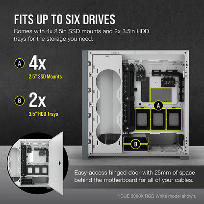 CORSAIR iCUE 5000X RGB Black ATX Mid-Tower Cabinet with three 120mm RGB fans