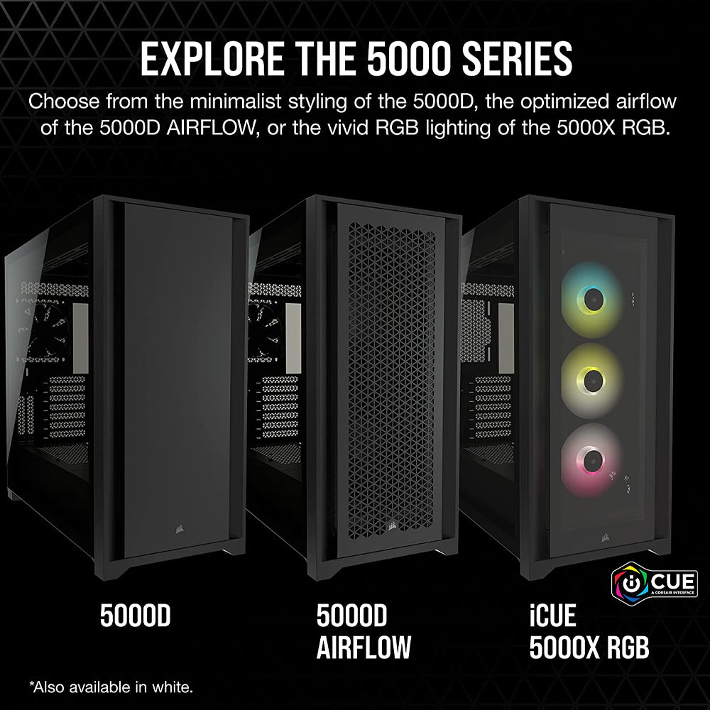 CORSAIR iCUE 5000X RGB Black ATX Mid-Tower Cabinet with three 120mm RGB fans