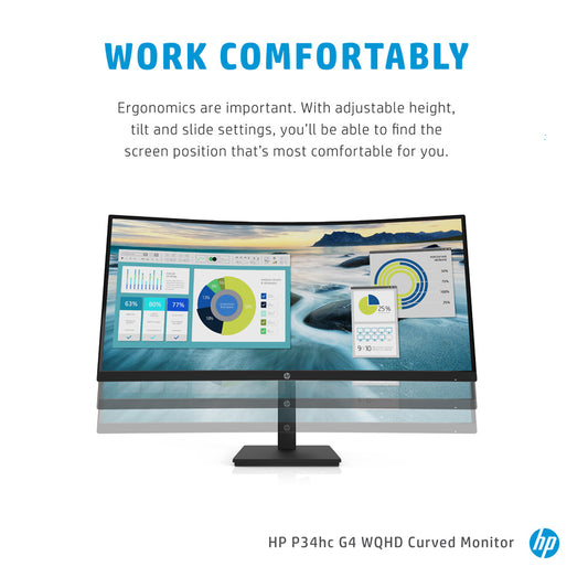 HP P34hc G4 34-inch WQHD Curved VA Monitor with USB Type-C and 4 USB-A 3.2 Gen 1
