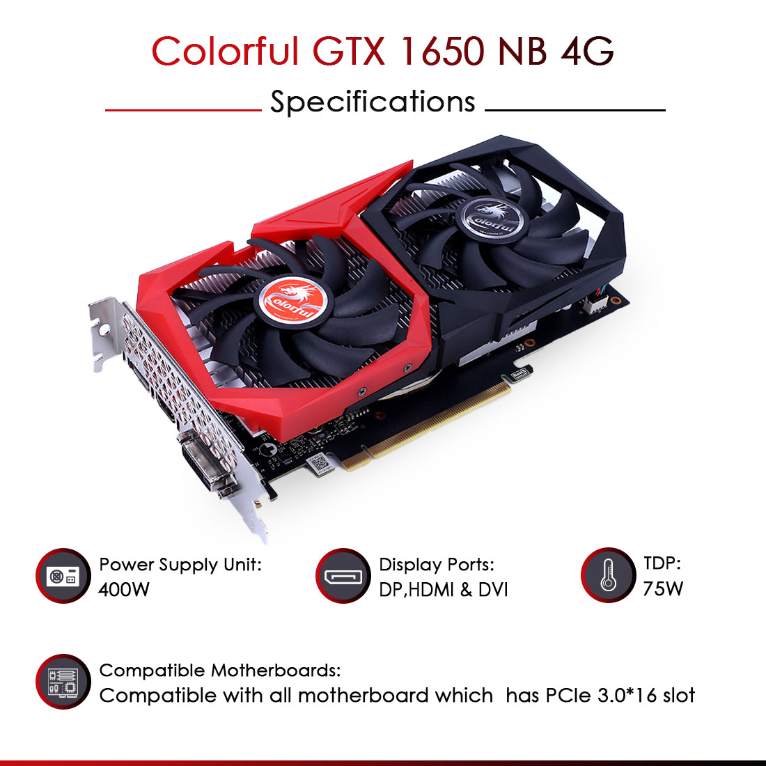 रंगीन GeForce GTX 1650 NB 4GB DDR5 गेमिंग ग्राफ़िक्स कार्ड (G-C1650NB-4G-V) 