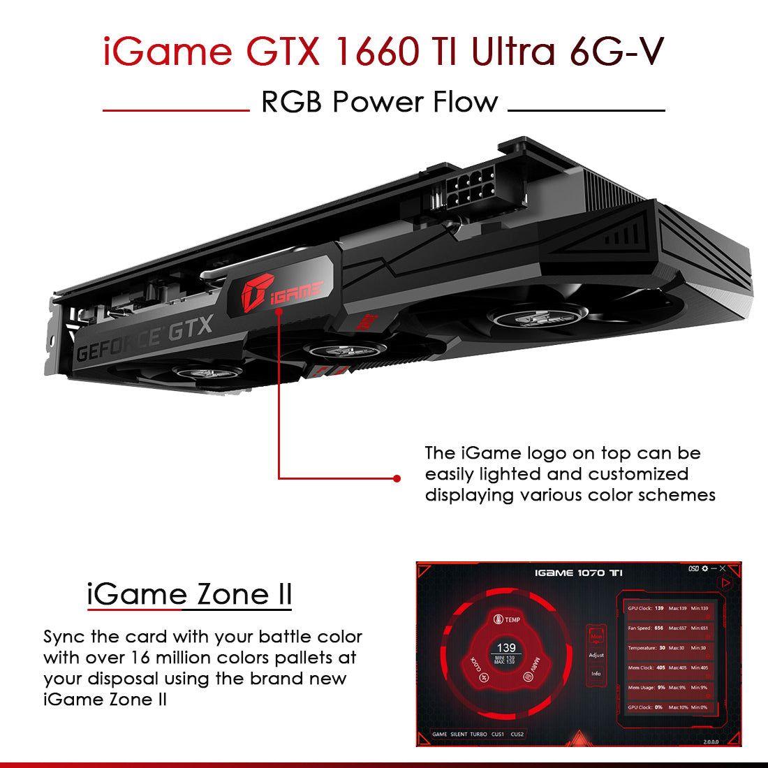 रंगीन iGame GeForce GTX 1660 Ti Ultra 6G-V 6GB DDR6 गेमिंग ग्राफ़िक्स कार्ड 