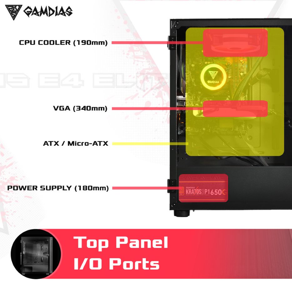 Gamdias ARGUS E4 Elite Black ARGB Mid-Tower PC Case Cabinet with 120mm Fan Pre-Installed