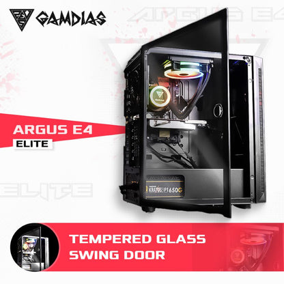 Gamdias ARGUS E4 एलीट काला ARGB मिड-टॉवर PC केस कैबिनेट 120mm फैन प्री-इंस्टॉल के साथ