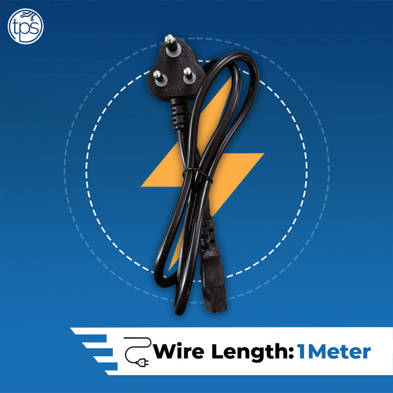 TPS Replacement Desktop Power Cable Cord (1 Meter) BIS Certified - 3 Pin Indian Plug